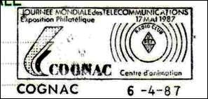 Matasellos FRANCIA - Jornada Mundial de las Telecomunicaciones - COGNAC - 17 Mayo 1987